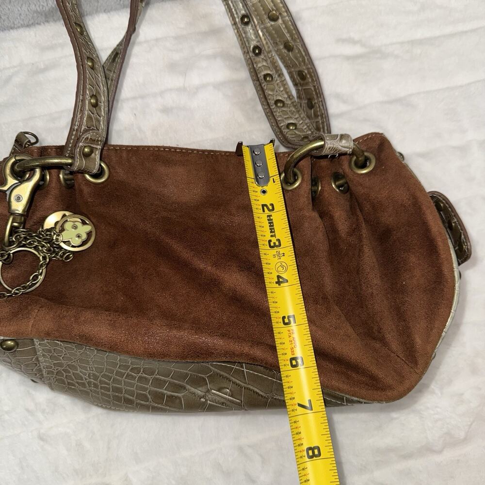Vintage Kathy Van Zeeland Brown Suede Hobo Shoulder Bag Croc Embossed Y2K Purse - Picture 11 of 11